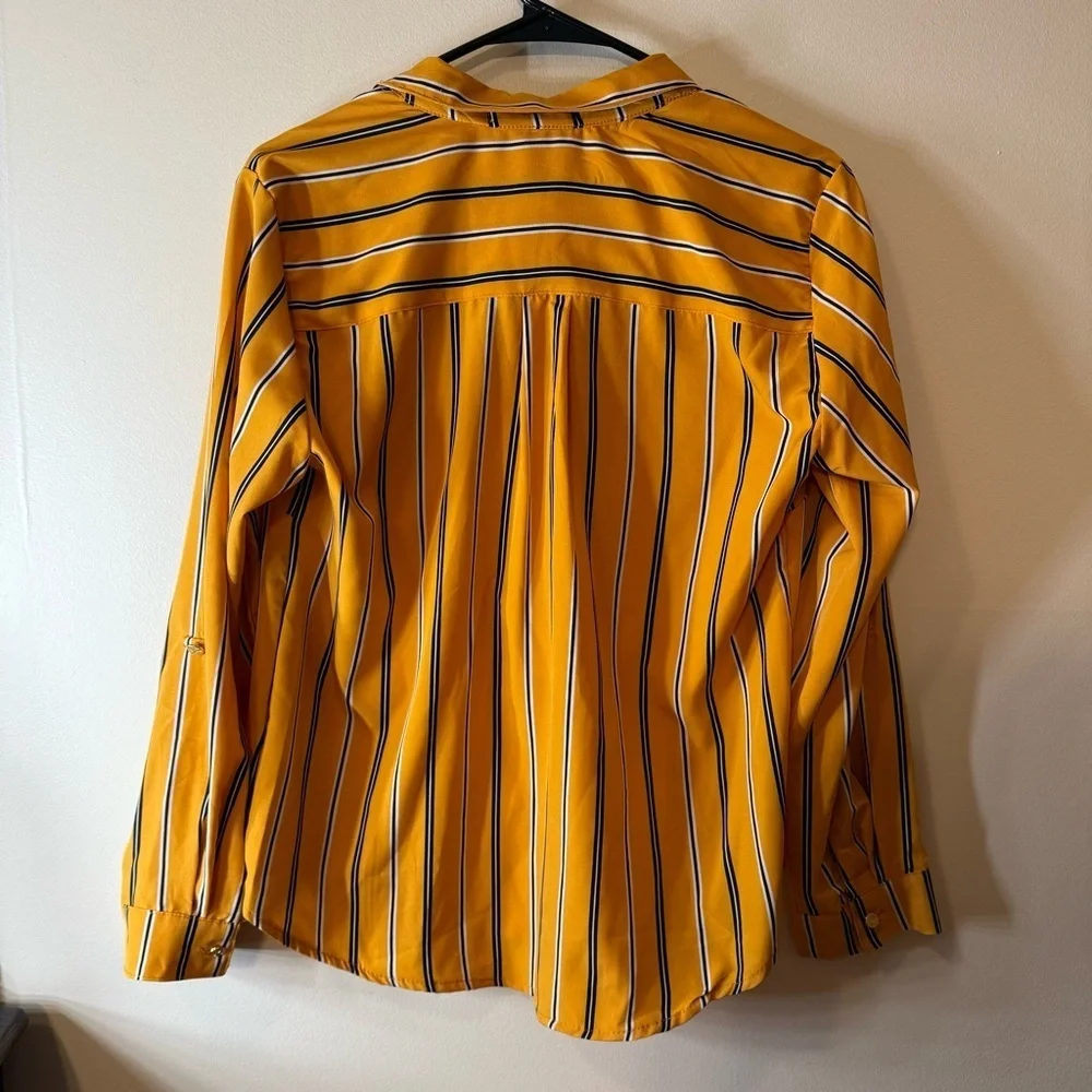 Adrienne Vittadini Yellow Striped Button-Up Shirt - Picture 2 of 7
